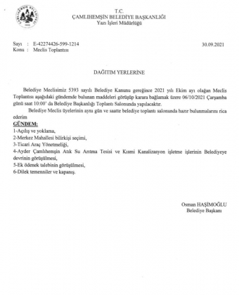 EKİM AYI MECLİS TOPLANTISI 06/10/2021 ÇARŞAMBAGÜNÜ